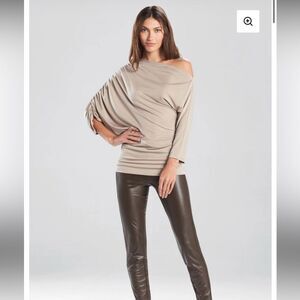 NWT Natori – Beige/Stone Tencel Jersey Asymmetrical Ruched Top (Size Small)